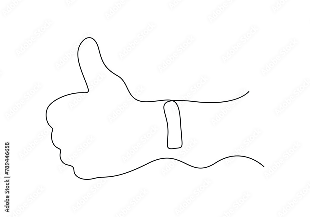 Poster one continuous line drawing of like hand showing thumb up. isolated on white background vector illus