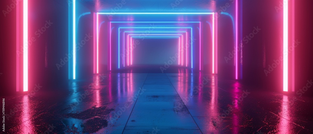Poster an abstract background with neon lights. 3d rendering.