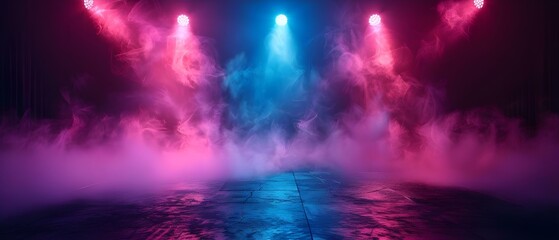 Fototapeta na wymiar Neon Glow: Misty Stage Awaiting the Performance. Concept Neon Glow, Misty Stage, Awaiting the Performance