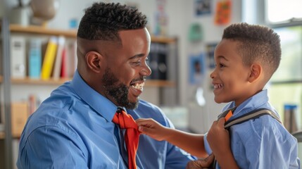 Father Helping Son with Tie