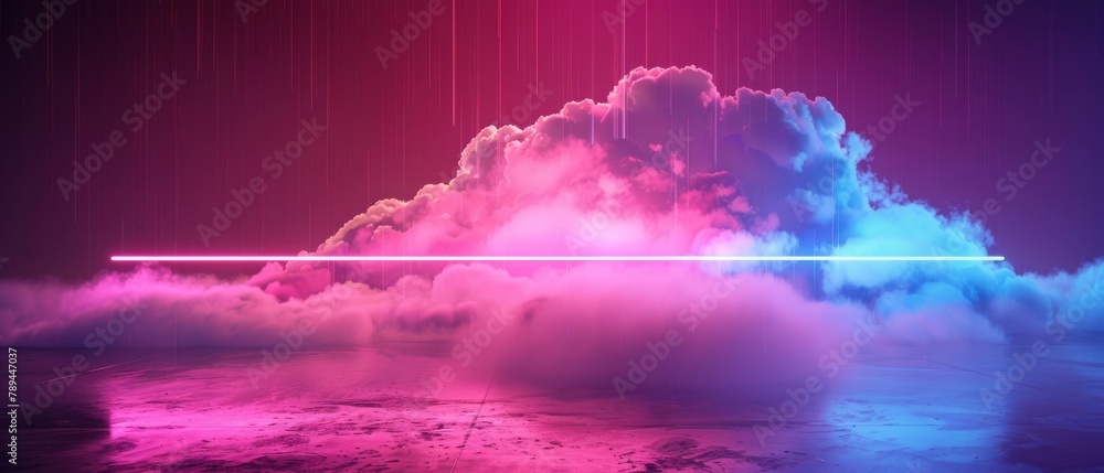 Poster a neon lights abstract background with a cloud in 3d.