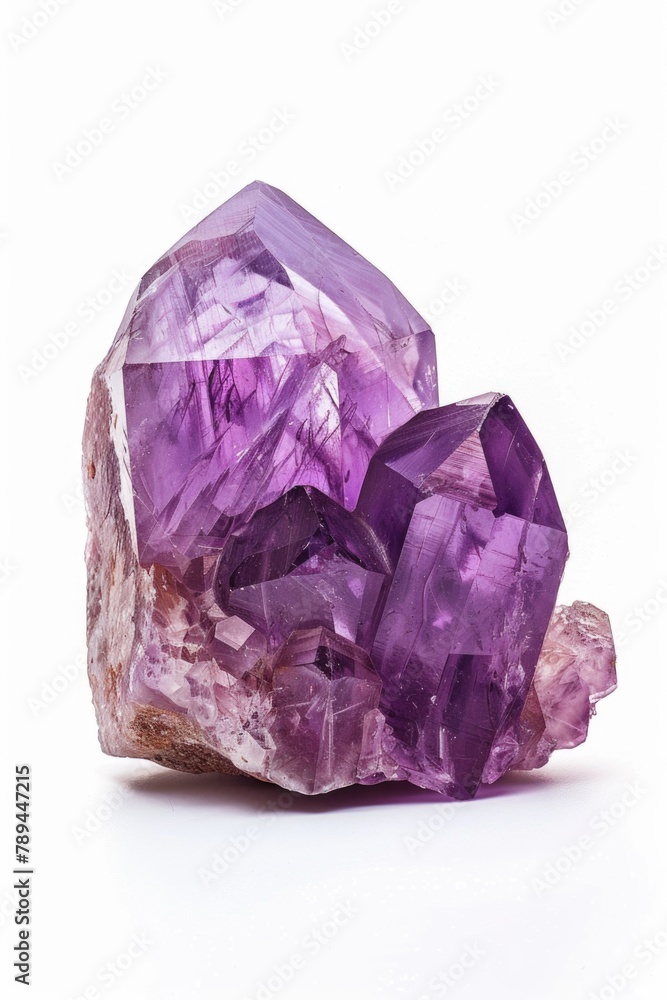 Poster cluster of purple crystals on a white surface. ideal for science or geology concepts