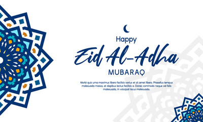 happy eid al adha mubarak banner design with arabesque pattern