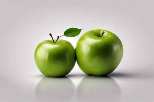ripe clipping Two Green fruits apple white green apples path background leaf apple
