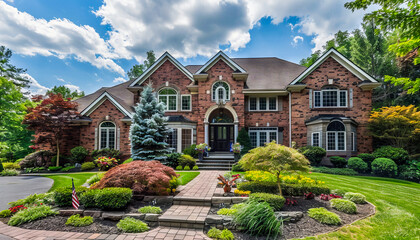 A beautiful home with landscaping and a driveway.