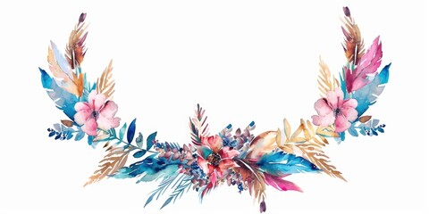 Obraz premium Beautiful watercolor painting of a wreath of flowers, perfect for various design projects