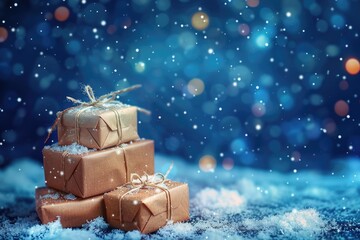 A pile of presents on snow-covered ground, perfect for holiday season designs