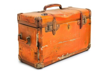 Old orange suitcase on white background, suitable for travel concepts