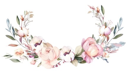 Beautiful floral wreath on a clean white backdrop, perfect for spring or wedding themes