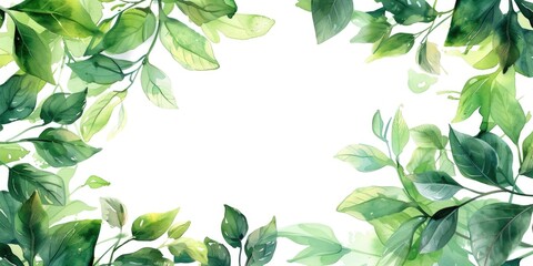 Vibrant watercolor painting of green leaves on a white background. Ideal for nature-themed designs