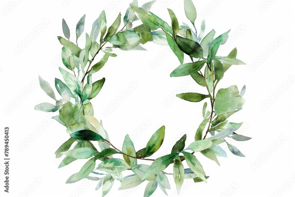 Poster a simple green leaf wreath on a white background. perfect for adding a touch of nature to any design