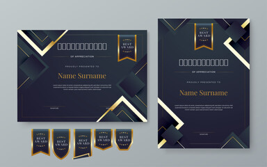 Black and gold certificate design with luxury and modern certificate award design template pattern. Certificate of achievement, awards diploma, education, school
