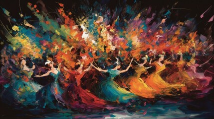 The Musical Number, On a dazzling Broadway stage, performers burst into song and dance, dancing on stage, Generated AI.