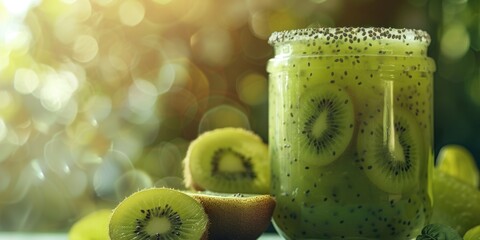 Fresh kiwi fruit in a glass jar, ideal for healthy lifestyle concepts