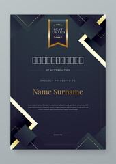 Black and gold certificate design with luxury and modern certificate award design template pattern. Certificate of achievement, awards diploma, education, school