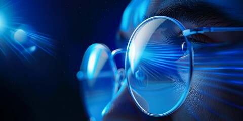 Vision Through Blue Lenses: Artistic Eyewear Photography. Generative ai