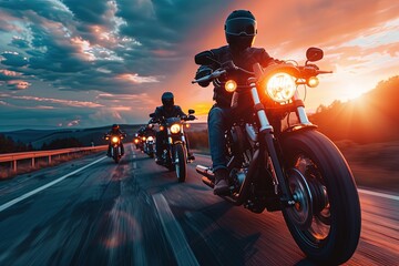 Group of motorcycle riders on the road.