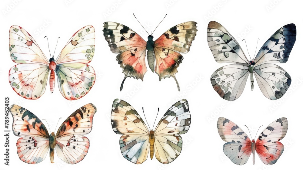 Poster Set of four butterflies painted in different colors. Great for various design projects