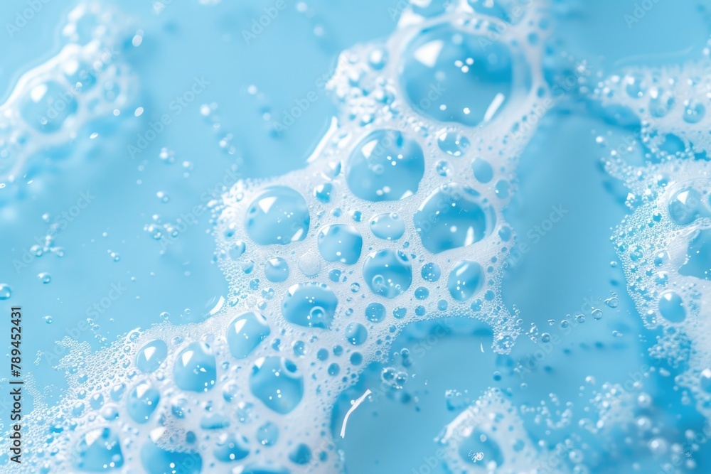Poster close up of soap bubbles on a vibrant blue background. suitable for various design projects