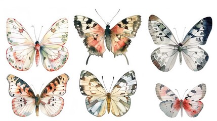 Set of four butterflies painted in different colors. Great for various design projects