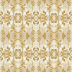 golden white floral seamless pattern, gold metallic background, fashion print, original decoration
