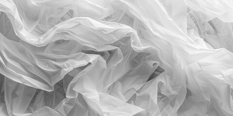 Close-up black and white photo of white fabric. Perfect for background or design element