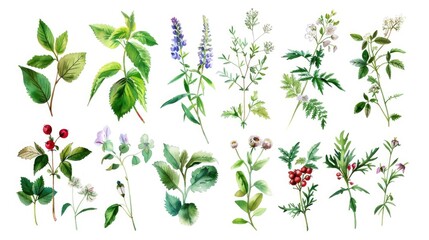 Colorful assortment of flowers and leaves, perfect for botanical themes