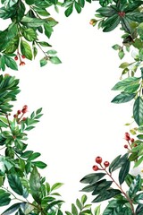 Fototapeta premium A beautiful watercolor painting of a wreath made of leaves and berries. Perfect for botanical illustrations or holiday designs