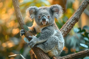 Koala bear on a branch of the tree.
