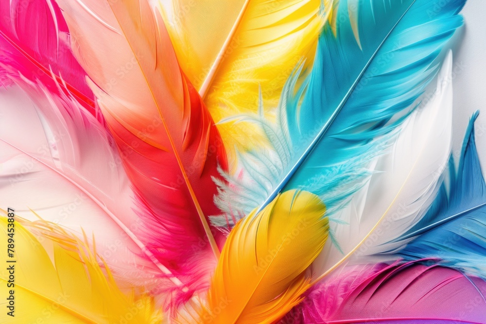 Poster Vibrant close-up image of colorful feathers, perfect for adding a pop of color to any project