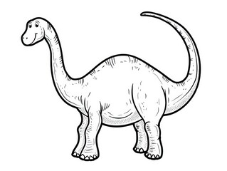 Cute dinosaur with long neck, kids coloring page.