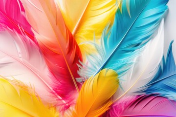 Vibrant close-up image of colorful feathers, perfect for adding a pop of color to any project
