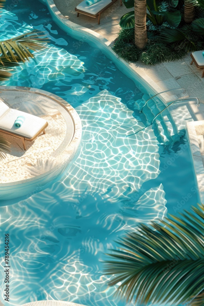 Poster Relaxing poolside with palm trees