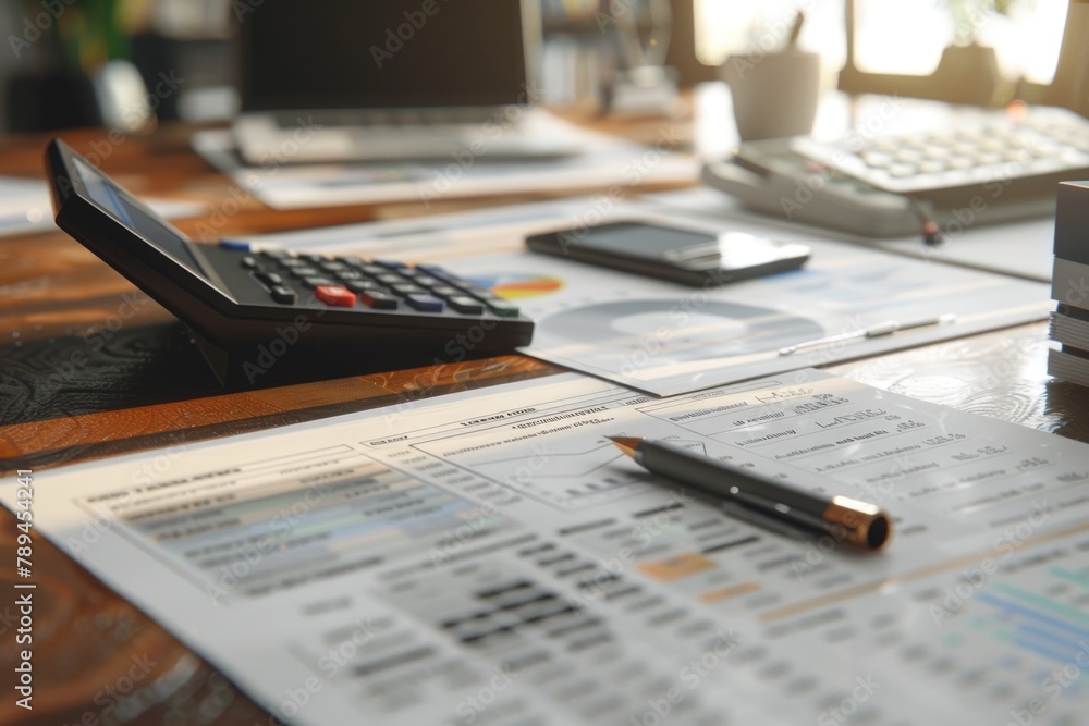 Poster A desk setup with essential tools for work or study. Perfect for business or education concepts