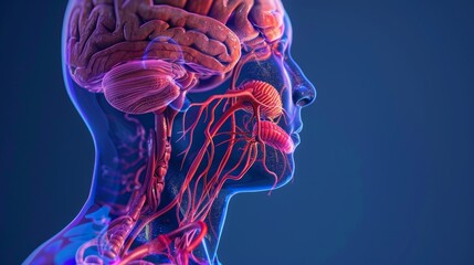 An illustration showing the brain and vagus nerve (CN X, the tenth cranial nerve) in 3D.