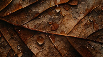 Detailed close-up of a leaf with water droplets. Ideal for nature and environmental concepts - obrazy, fototapety, plakaty