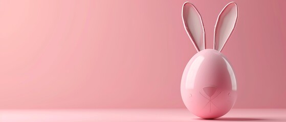 A creative easter egg with rabbit ears on pastel pink background. Rendering in 3D.