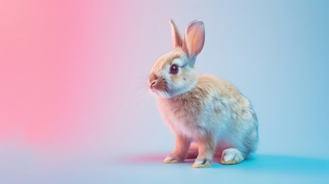 Abstract rabbit on pink and blue background