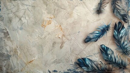 Marble wall with feather design. - obrazy, fototapety, plakaty