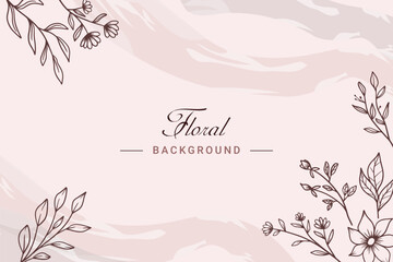 Obraz premium Rustic floral background with hand drawn leaves and flower ornament in a pink color