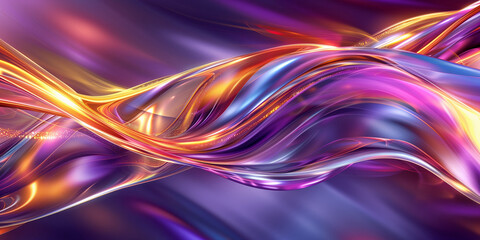 Holographic shining waves of liquid background banner. Iridescent purple and pink colors abstract wallpaper. Digital artistic raster bitmap illustration. Graphic design art. AI artwork.