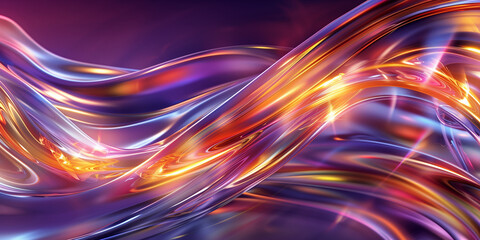 Holographic shining waves of liquid background banner. Iridescent purple and pink colors abstract...