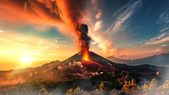 Mountain eruption scene animation video looping motion 