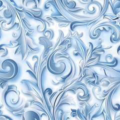 A blue and white floral pattern with a blue and white background. The pattern is very detailed and intricate, with many small flowers and leaves. Generative AI