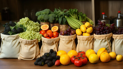Obraz na płótnie Canvas Eco-Friendly Bags Filled with a Variety of Fresh Produce. Generative ai.