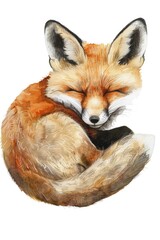 Obraz premium A peaceful red fox curled up asleep. Suitable for wildlife and nature themes