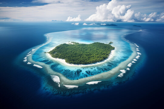 Tropical atoll island in ocean