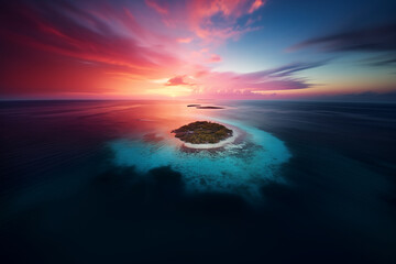 Tropical atoll island in ocean - obrazy, fototapety, plakaty