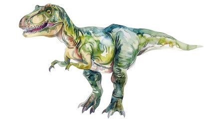 Watercolor painting of a T-Rex on a white background. Suitable for educational materials or dinosaur-themed designs - obrazy, fototapety, plakaty