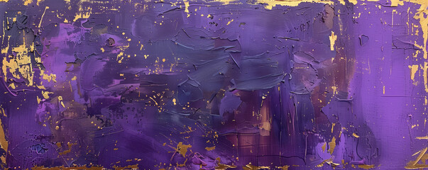 Mystic Purple Abode - Abstract Impressionist Painting with Golden Strokes for Modern Interior Design and Artistic Expression - obrazy, fototapety, plakaty